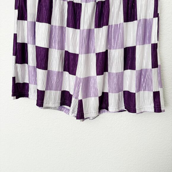 [Bourbon & Belles] Pretty Purple Checkerboard Print Textured Boxer Shorts Sz XL - Picture 8 of 12